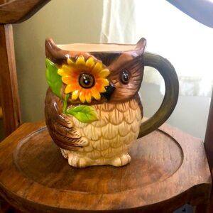 Pier 1 Owl Mug with Floral Accents